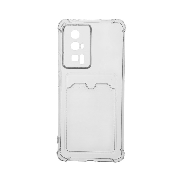 Чехол Brosco для POCO F5 Pro, с кардхолдером, противоударный, прозрачный